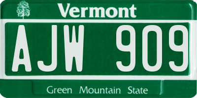 VT license plate AJW909