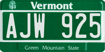 VT license plate AJW925