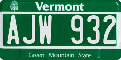 VT license plate AJW932