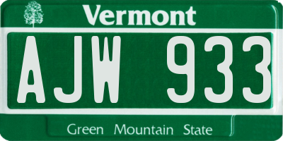 VT license plate AJW933