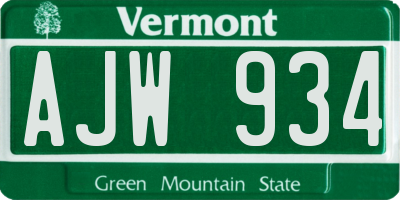 VT license plate AJW934