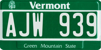 VT license plate AJW939