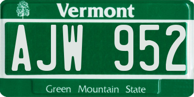 VT license plate AJW952
