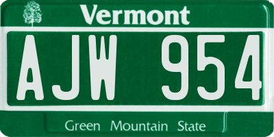 VT license plate AJW954