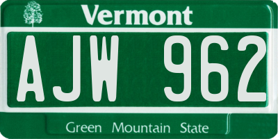 VT license plate AJW962
