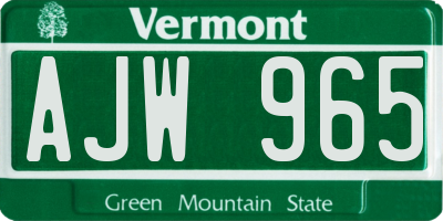 VT license plate AJW965