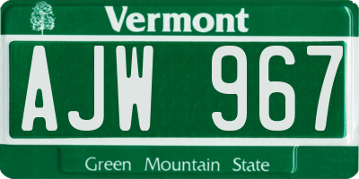 VT license plate AJW967