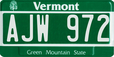 VT license plate AJW972