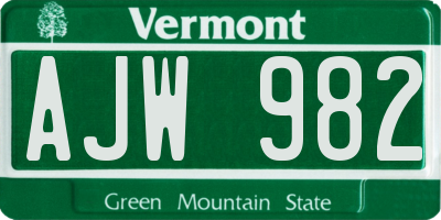 VT license plate AJW982