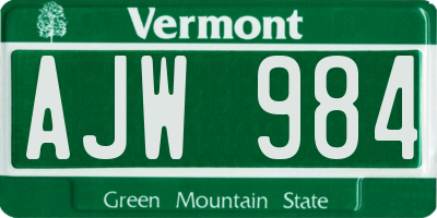 VT license plate AJW984