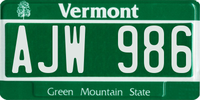 VT license plate AJW986