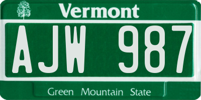 VT license plate AJW987