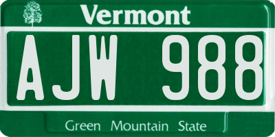 VT license plate AJW988