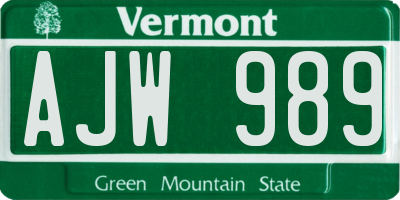 VT license plate AJW989