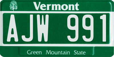VT license plate AJW991
