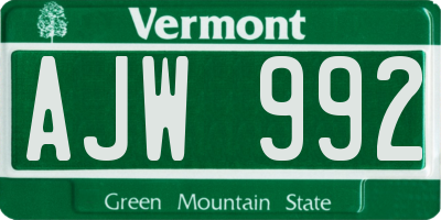 VT license plate AJW992