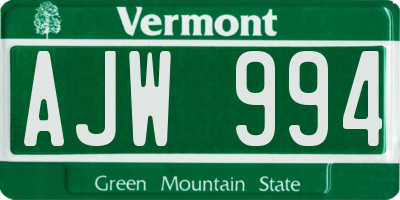 VT license plate AJW994