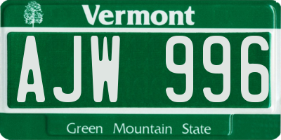 VT license plate AJW996