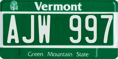 VT license plate AJW997