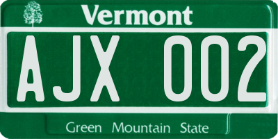 VT license plate AJX002