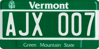 VT license plate AJX007