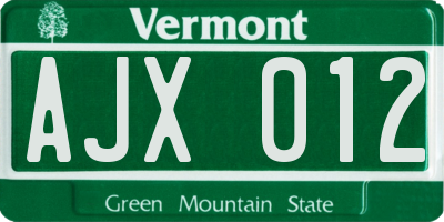 VT license plate AJX012