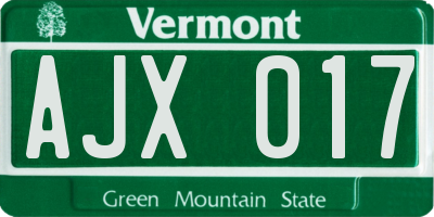 VT license plate AJX017