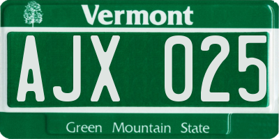VT license plate AJX025