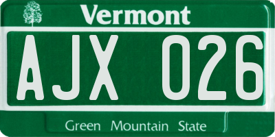VT license plate AJX026