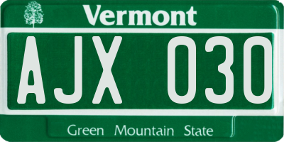 VT license plate AJX030
