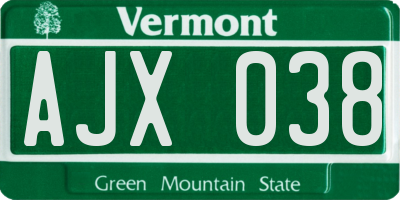 VT license plate AJX038