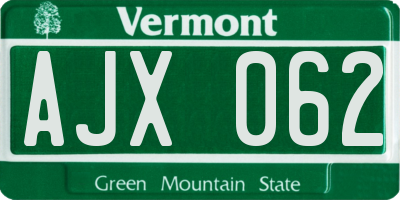 VT license plate AJX062