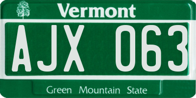 VT license plate AJX063