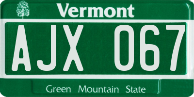 VT license plate AJX067