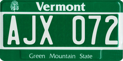 VT license plate AJX072