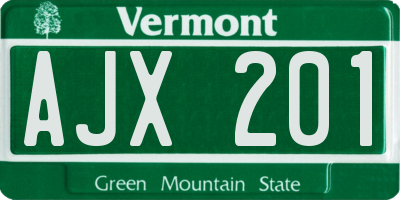 VT license plate AJX201