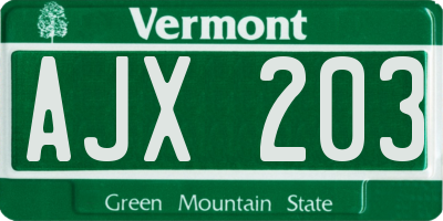 VT license plate AJX203