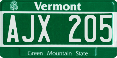 VT license plate AJX205