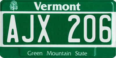 VT license plate AJX206
