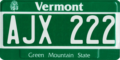 VT license plate AJX222