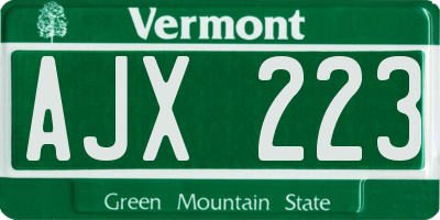 VT license plate AJX223