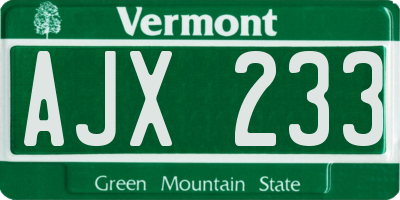 VT license plate AJX233