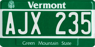 VT license plate AJX235