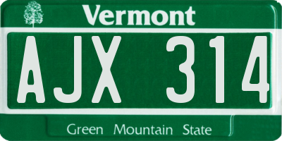 VT license plate AJX314