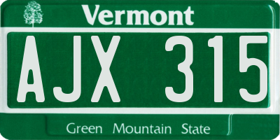 VT license plate AJX315