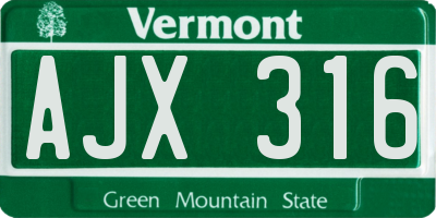 VT license plate AJX316