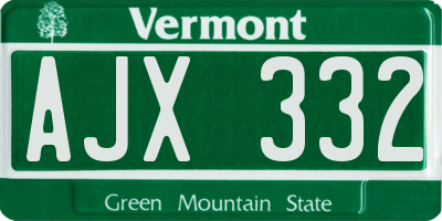 VT license plate AJX332