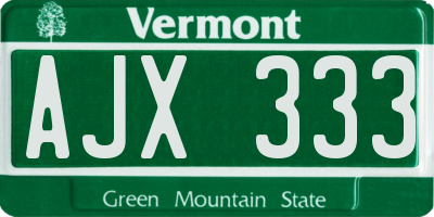 VT license plate AJX333