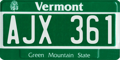 VT license plate AJX361