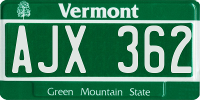 VT license plate AJX362